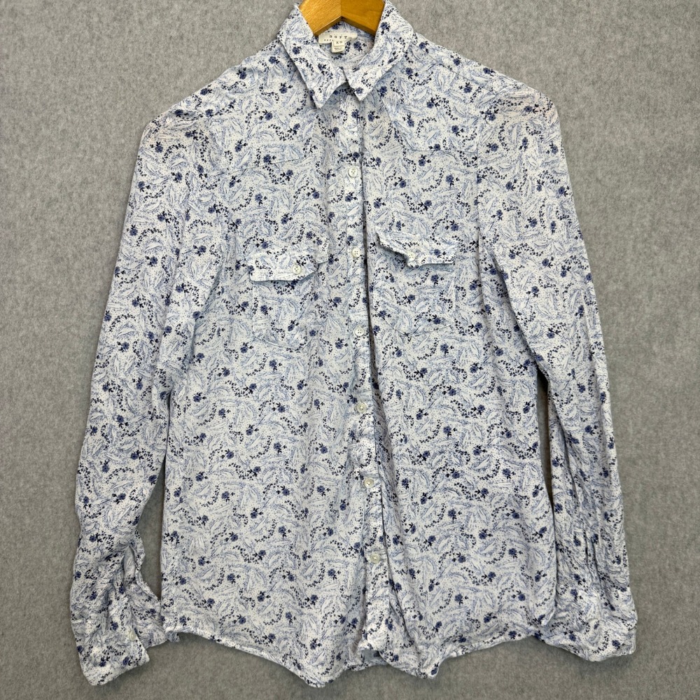 Soft Joie Button Down Blouse Shirt Blue Floral Paisley Western Rayon Women XS